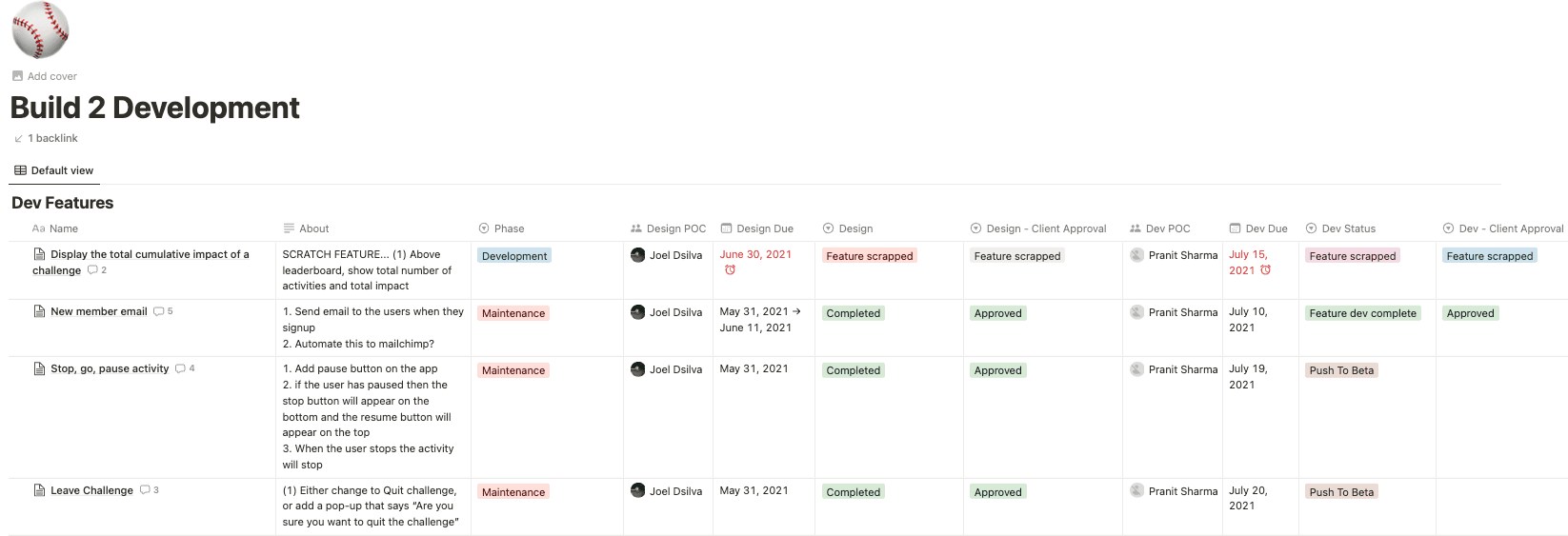 A development tracker that connects design decisions to delivery tasks.
