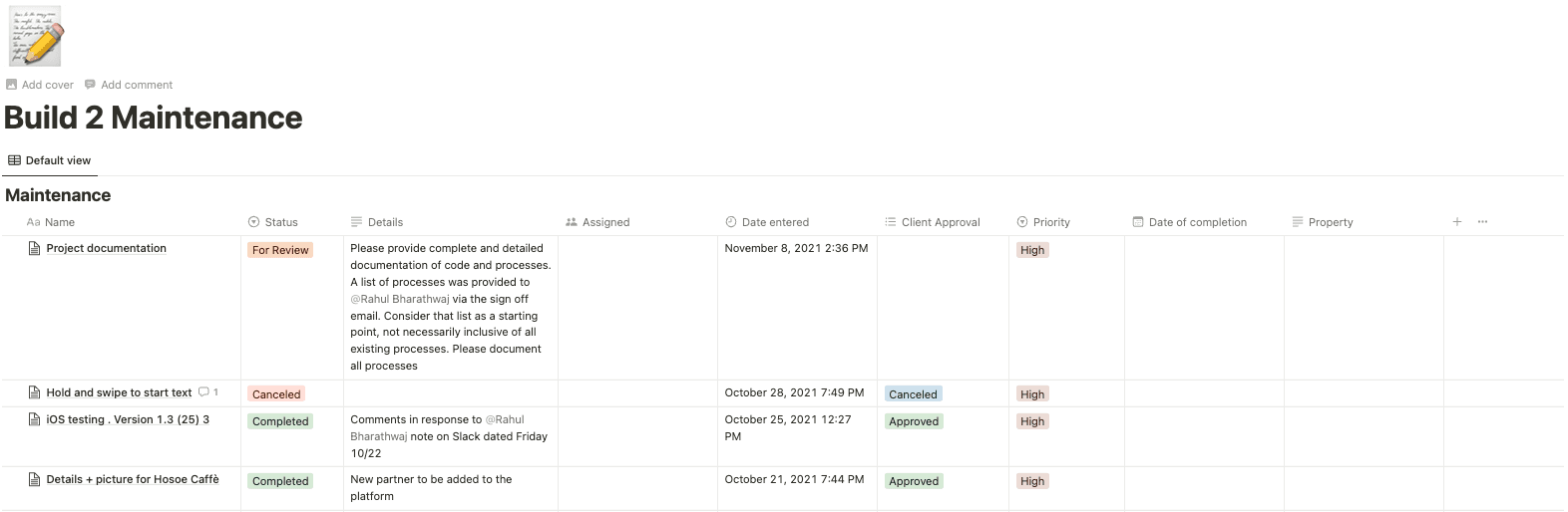 A maintenance tracker that makes follow-up work and quality decisions visible.