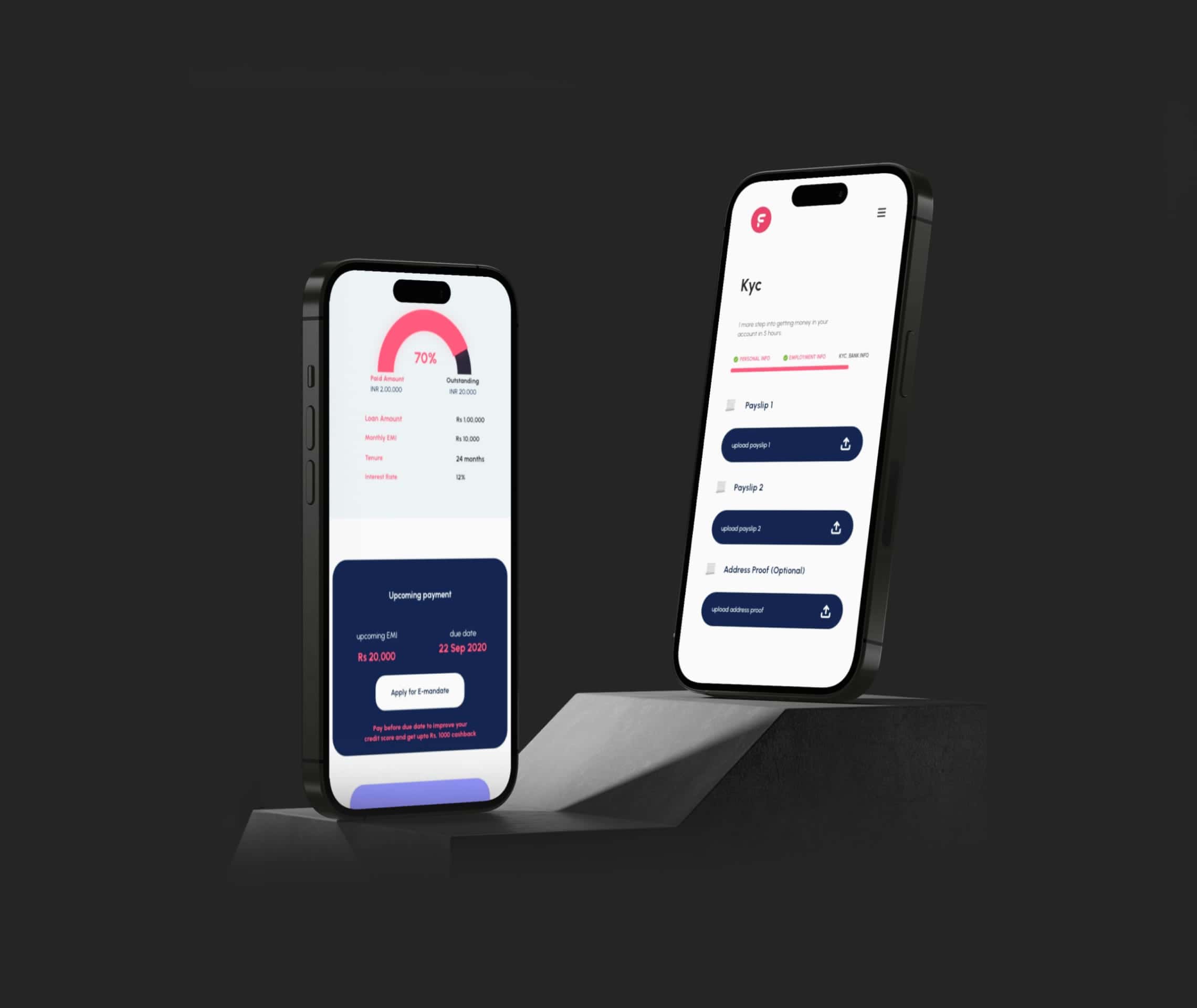 Finnable loan dashboard and application screens on phones