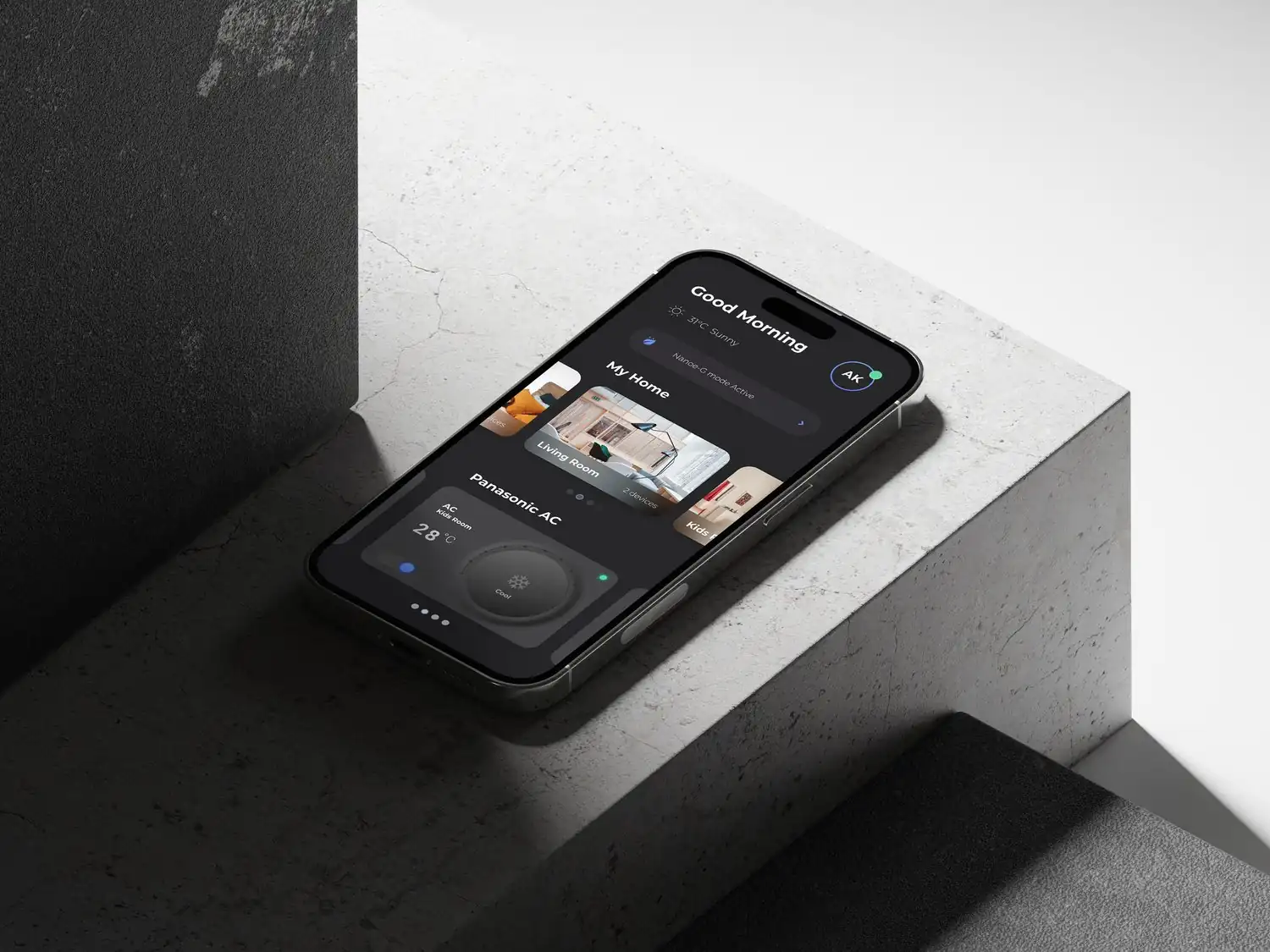 Panasonic Miraie smart-home app shown on a phone